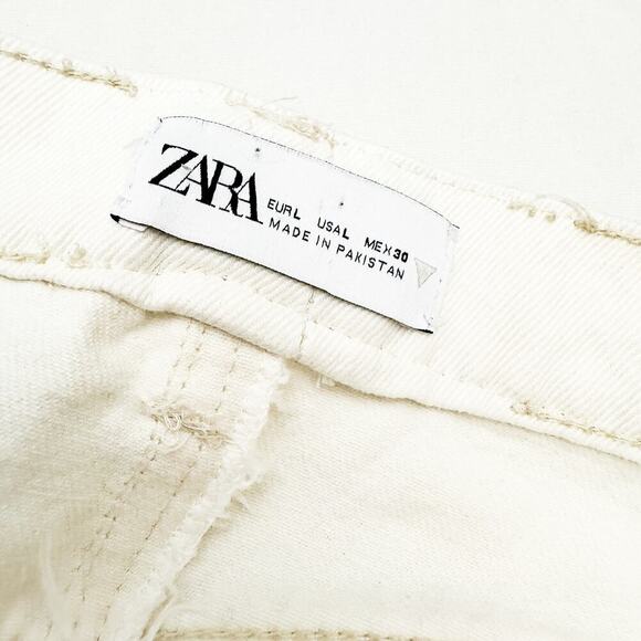 Zara Off White Midi Length Below The Knee Denim Jean Skirt Cream Size L - Picture 2 of 4